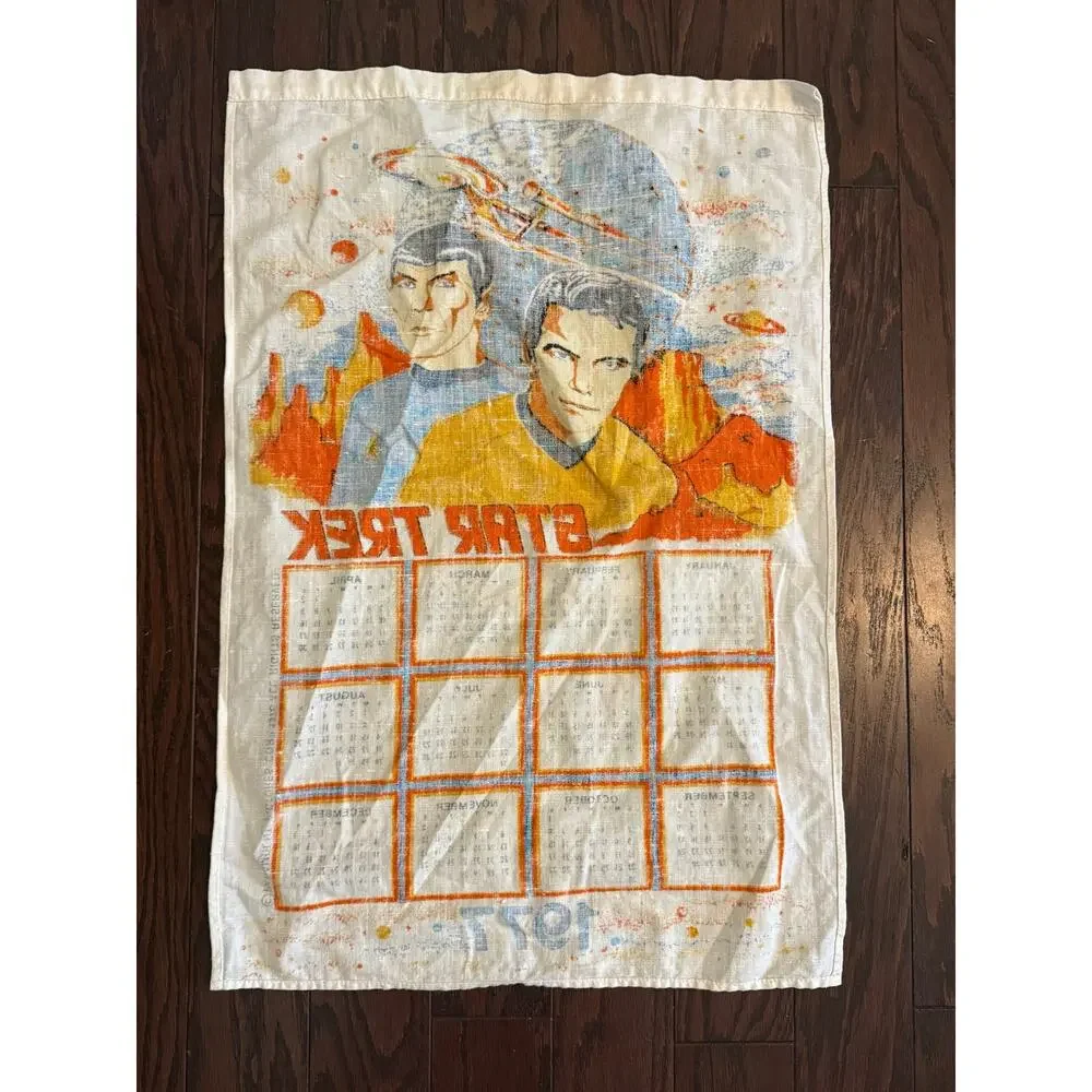 Vintage 1977 Star Trek Calendar Tea Towel Kirk Spock Paramount Linen